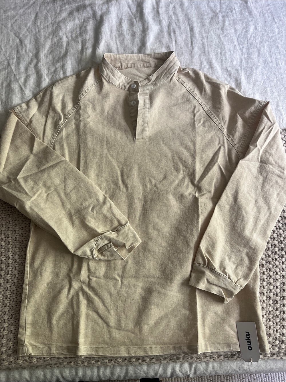 Men’s collarless quarter button shirt
